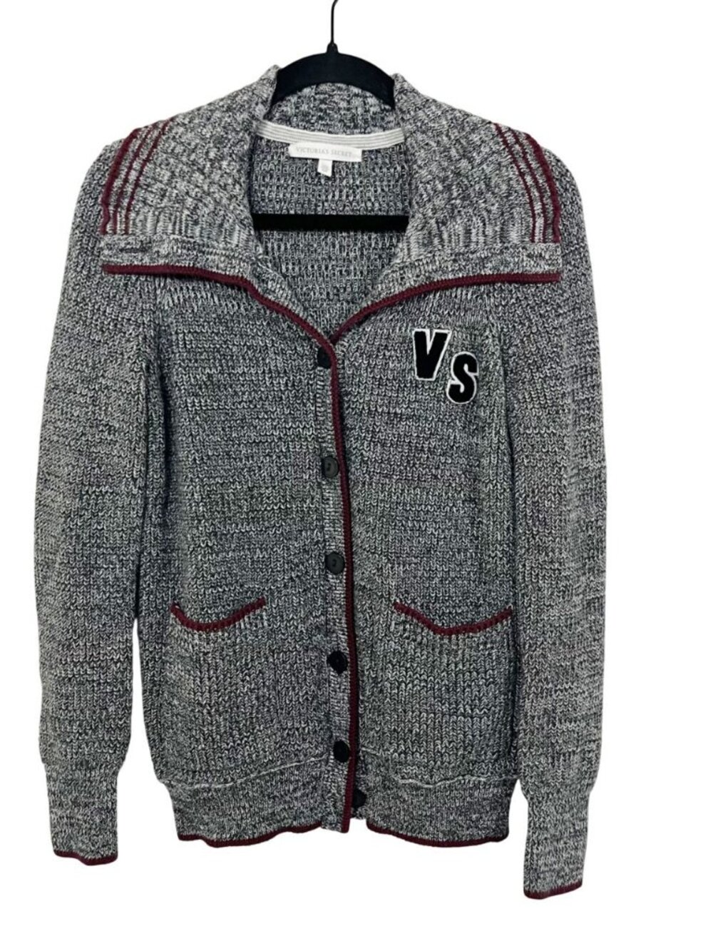 Victoria's Secret Gray Varsity Letter Cardigan Sweater Preppy - Size‎ Medium